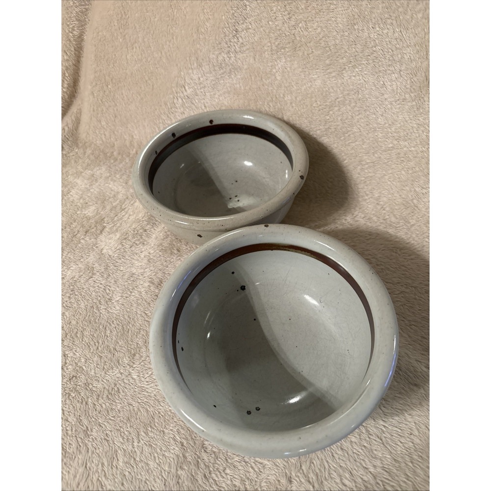 Dansk BLT Sandstone Coupe Cereal Bowls Japan 60's MCM BROWN RIM SPECKLED Set 2
